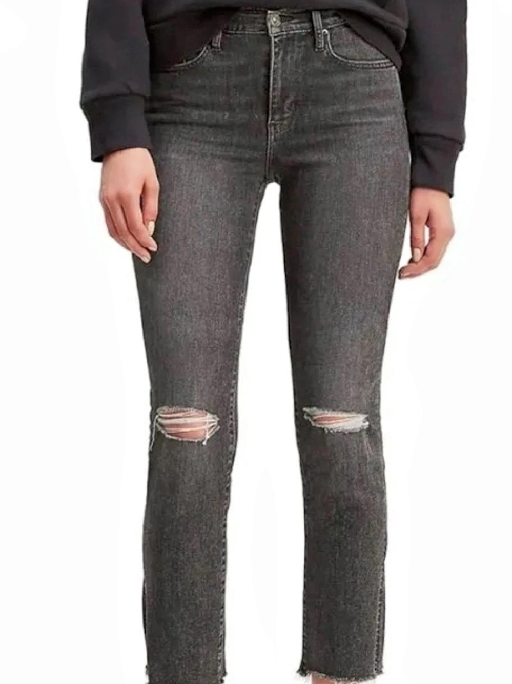 Levi's 724 High Rise Straight Ankle Jeans in Washed Black Waist 28